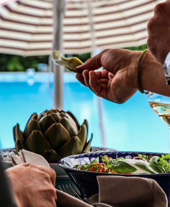 Gstaad Palace Luxury Hotel Switzerland Summer PISCINE Artichoke Burratasalad